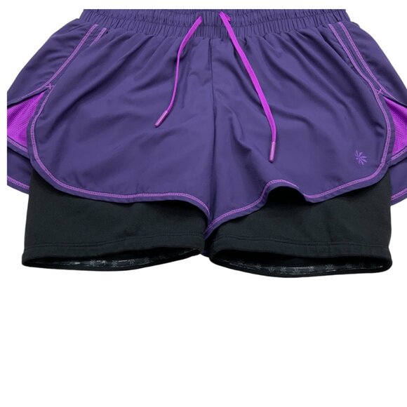 Athleta Ready Set 2 in 1 Shorts XXS 2XS Purple Built In Brief Athletic Running - Picture 9 of 12